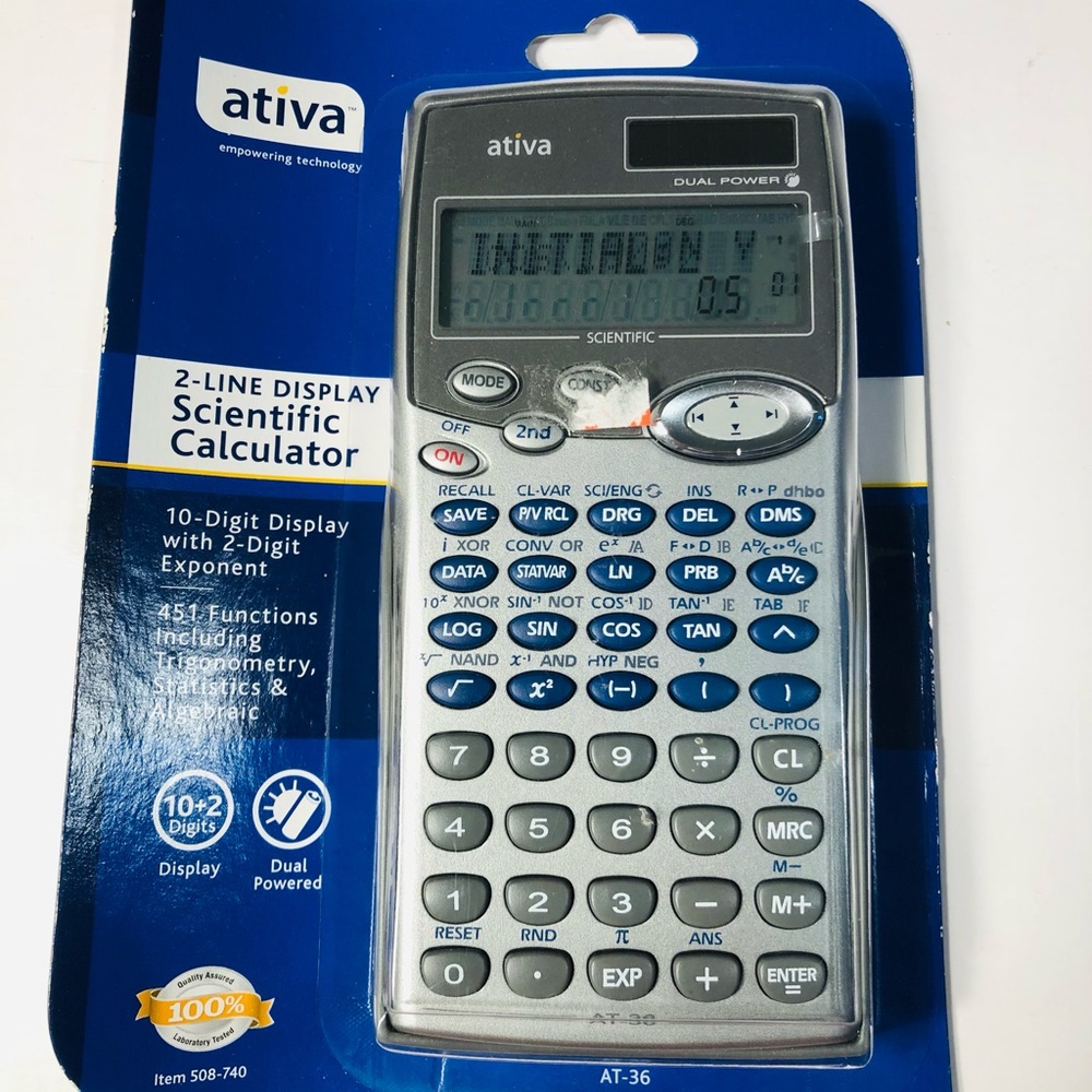 Ativa AT-36 Scientific Calculator 2 Line Display Dual Powered Silver BRAND NEW